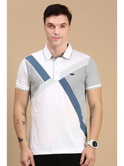 Classic Polo - Men Half Sleeves White Blue Slim Fit Printed Polo T-Shirt
