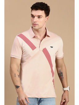 Classic Polo - Men Half Sleeves Peach Slim Fit Printed Polo T-Shirt