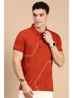 Classic Polo - Men Half Sleeves Rust Slim Fit Printed Polo T-Shirt