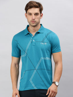 Classic Polo - Men Half Sleeves Blue Slim Fit Printed Polo T-Shirt