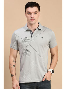 Classic Polo - Men Half Sleeves Grey Slim Fit Printed Polo T-Shirt
