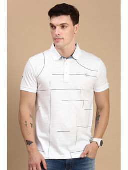 Classic Polo - Men Half Sleeves White Slim Fit Printed Polo T-Shirt