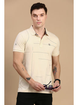 Classic Polo - Men Half Sleeves Beige Slim Fit Printed Polo T-Shirt