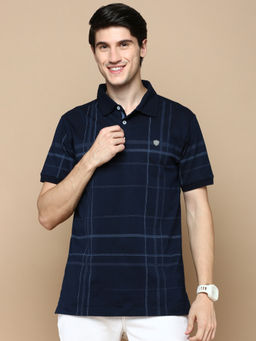 Classic Polo - Men Half Sleeves Navy Blue Slim Fit Printed Polo T-Shirt