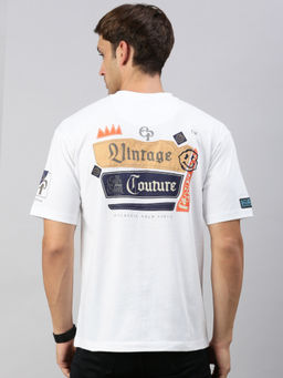 Classic Polo - Men Half Sleeves White Slim Fit Printed Oversized T-Shirt