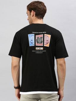 Classic Polo - Men Half Sleeves Black Slim Fit Printed Oversized T-Shirt