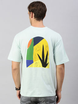 Classic Polo - Men Half Sleeves Light Teal Slim Fit Printed Oversized T-Shirt