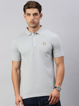 Classic Polo - Men Half Sleeves Grey Slim Fit Solid Polo T-Shirt