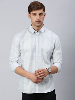 Classic Polo - Men Full Sleeves Grey Slim Fit Checks Casual Shirt