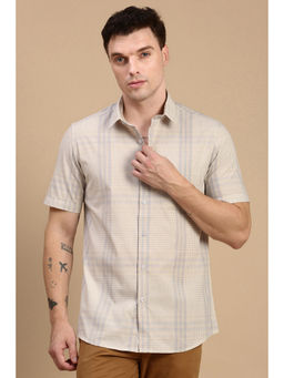 Classic Polo - Men Half Sleeves Beige Slim Fit Checks Casual Shirt