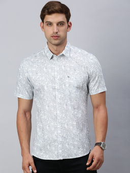 Classic Polo - Men Half Sleeves Grey White Slim Fit Printed Casual Shirt