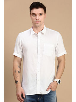 Classic Polo - Men Half Sleeves White Slim Fit Checks Casual Shirt