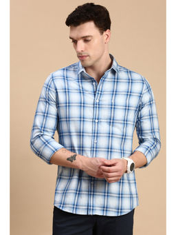 Classic Polo - Men Full Sleeves Blue White Slim Fit Checks Casual Shirt