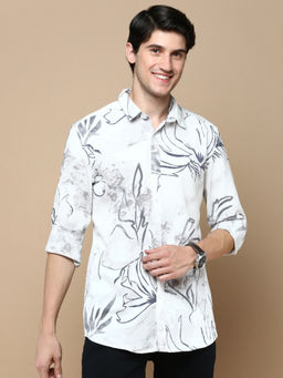 Classic Polo - Men Full Sleeves White Black Slim Fit Printed Casual Shirt