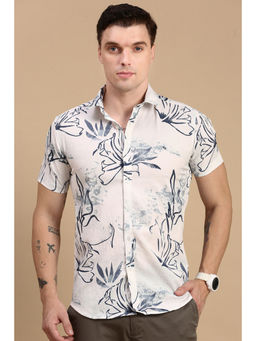 Classic Polo - Men Half Sleeves Beige Slim Fit Printed Casual Shirt