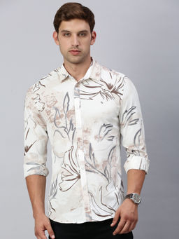 Classic Polo - Men Full Sleeves White Slim Fit Printed Casual Shirt
