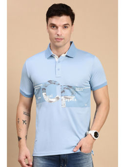 Classic Polo - Men Half Sleeves Blue Slim Fit Printed Polo T-Shirt