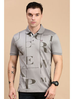 Classic Polo - Men Half Sleeves Dark Grey Slim Fit Printed Polo T-Shirt