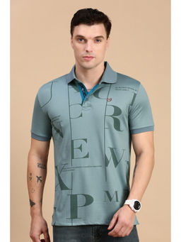 Classic Polo - Men Half Sleeves Dark Green Slim Fit Printed Polo T-Shirt