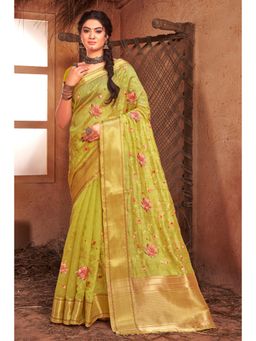 EXCLUSIVA - Green Organza Saree with Unstitched Blouse