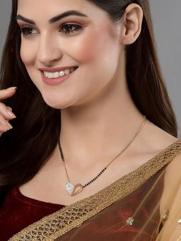 PANASH - Gold Plated CZ Stone and Black Beads Heart Shaped Mangalsutra