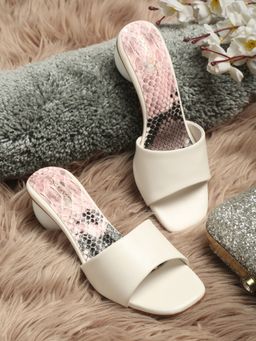 Bruno Manetti - Women's White Slip-On Back Open Round Sandal Heels