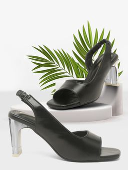 Bruno Manetti - Women's Black Slip-On Back Stretchable Strap Sandal Heels