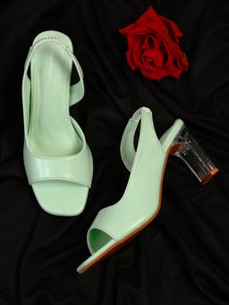 Bruno Manetti - Women's Green Slip-On Back Stretchable Strap Sandal Heels