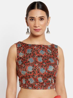 Multicolor - Modal Silk Block Print Stitched Ajrakh Blouse 06