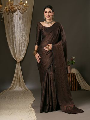 Black Woven Design Silk Blend Saree With Unstitched Blouse Piece