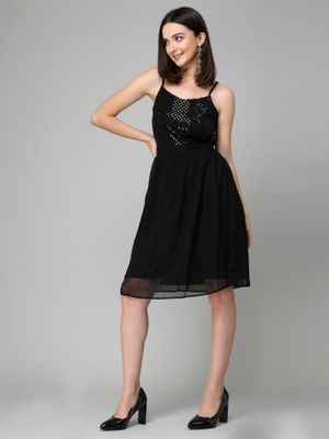 Black Fit and Flare Sequins Prom Dress for Curvy Girl main image 1
