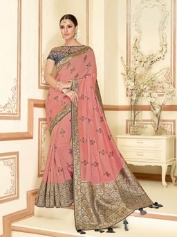 Odette - Pink Silk Georgette Designer Saree with Unstitched Blouse