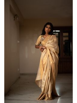 PRIYANKA RAAJIV - Lopa Beige Silk Chanderi Saree with Unstitched Blouse