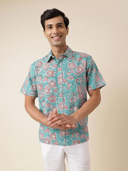 Fabindia - Green Cotton Printed Regular Shirt