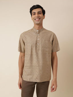 Fabindia - Brown Viscose Blend Printed Mid Placket Shirt
