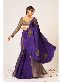 Aayushi Maniar - Blue Ambika Pre-Draped Saree with Stitched Blouse