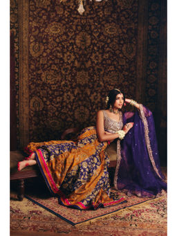 Aayushi Maniar - Blue Menaka Lehenga with Blouse and Dupatta (Set of 3)