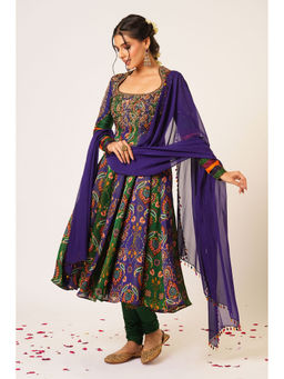 Aayushi Maniar - Blue Tara Anarkali with Churidar and Dupatta (Set of 3)