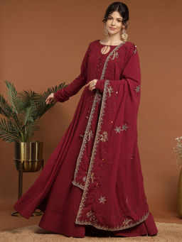RIRASA - Anaya Georgette Maroon Anarkali with Dupatta (Set of 2)
