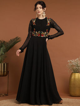 RIRASA - Mayura Georgette Black Anarkali with Jacket (Set of 2)