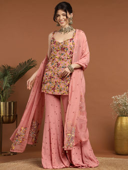 RIRASA - Sakshi Georgette Pastel Pink Kurta with Sharara and Dupatta (Set of 3)