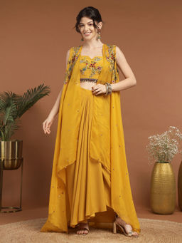 RIRASA - Madana Crepe Yellow Bustier with Skirt and Cape (Set of 3)