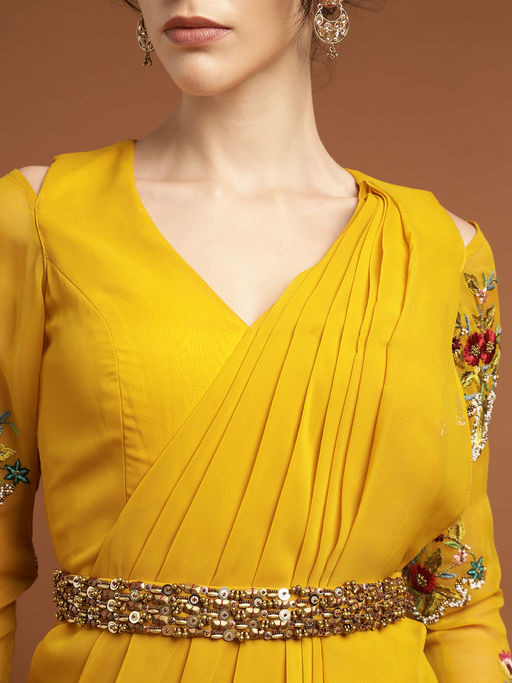 Buy RIRASA Devesh Georgette Yellow Dress with Belt (Set of 2) (XS) Online Buy RIRASA Devesh Georgette Yellow Dress with Belt (Set of 2) (XS) Online