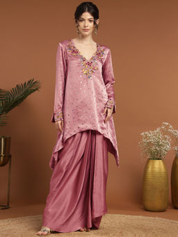 RIRASA - Ananta Satin Pastel Pink Kurta with Drape Skirt (Set of 2)