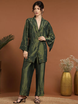 RIRASA - Adbhuta Tissue Green Bustier with Pants and Jacket (Set of 3)