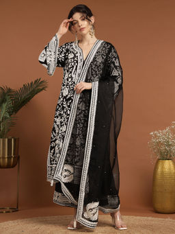 RIRASA - Vrisha Georgette Black Kurta with Pant and Dupatta (Set of 3)