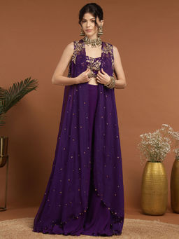 RIRASA - Amrit Georgette Purple Bustier with Sharara and Cape (Set of 3)