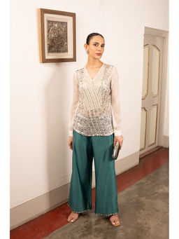 Saksham & Neharicka - Ivory Embroidered Top In Chiffon