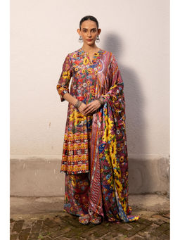 Saksham & Neharicka - Mauve Printed Kurta with Palazzo and Dupatta (Set of 3)