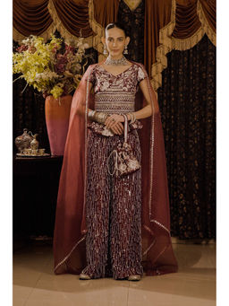 Saksham & Neharicka - Maroon Embroidered Top with Palazzo and Dupatta (Set of 3)